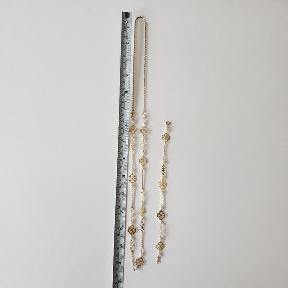 Vintage Avon Floral Chain Gold-Tone Bracelet and necPearl Accent Filigree Spring - Picture 6 of 7